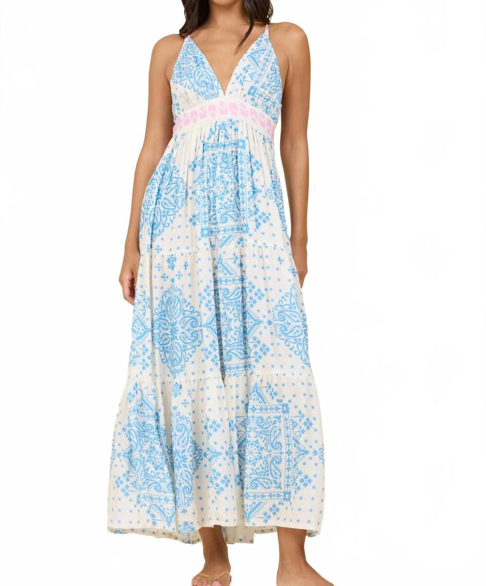 NEW SURF GYPSY halter maxi dress in ivory/ blue/pink